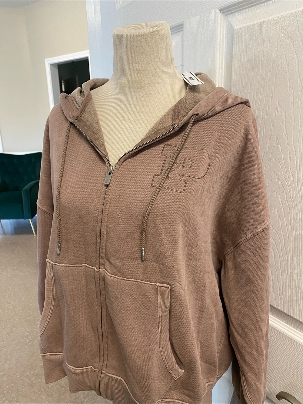 PINK Victoria's Secret Hooded Zip-Up Jacket in Taupe Brown